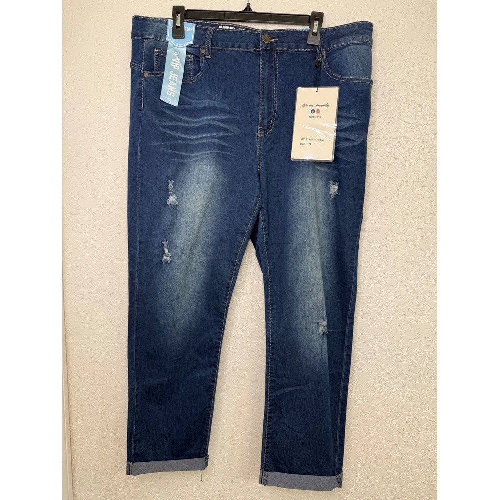 VIP Jeans Plus Size 22 Distressed Skinny Ankle Denim Dark Wash MR2-T0621DBAX